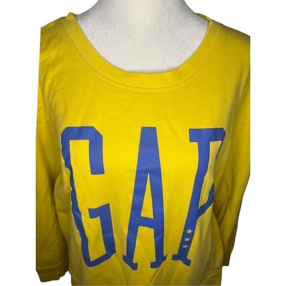 GAP Women’s Medium Crewneck Pullover Sweatshirt Yellow Large Logo - Picture 2 of 6
